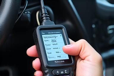 Handheld OBD2 vehicle diagnostic tool in use